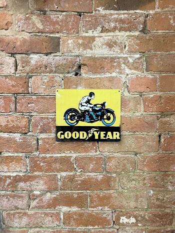 Enseigne murale publicitaire en métal - Good Year Tire Motorbike 2