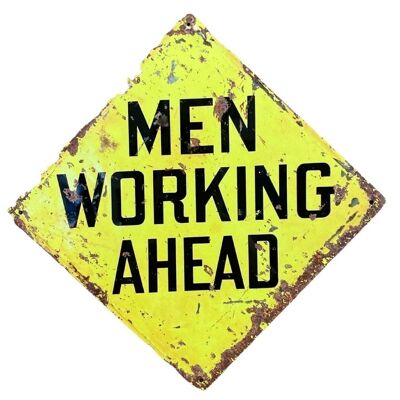 Quadratisches Wandschild aus Metall – Männer bei der Arbeit
