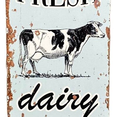 Metal Vintage Wall Sign - Fresh Dairy Milk Cow Farm