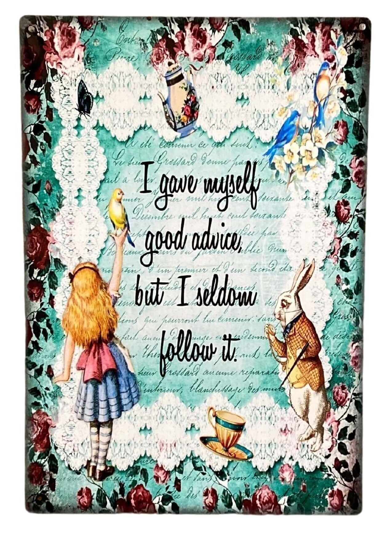 Targa in metallo vintage - Alice nel paese delle meraviglie - Mi sono dato un buon consiglio, ma