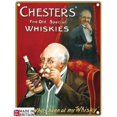 Cartel pequeño de metal 45 x 37,5 cm Vintage Retro Chesters' Whisky