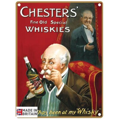 Cartel metálico grande 60 x 49,5 cm Vintage Retro Chesters' Whisky