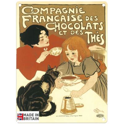 Targa in metallo grande 60 x 49,5 cm Vintage Retro Compagnie Francaise Chocolats