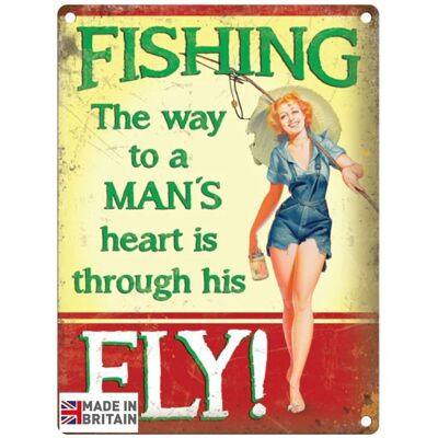 Targa in metallo grande 60 x 49,5 cm Vintage Retro Fishing Way