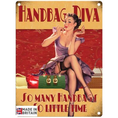 Grande enseigne en métal 60 x 49,5 cm Funny Hand Bag Diva