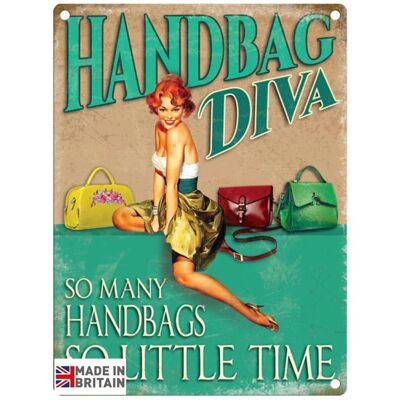 Grande enseigne en métal 60 x 49,5 cm Funny Handbag Diva