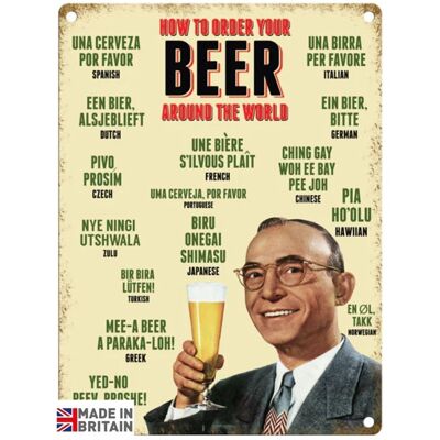 Cartel metálico grande 60 x 49,5 cm Cerveza Cómo pedir tu cerveza