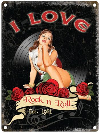Grande Plaque Métallique 60 x 49,5 cm Musique I LOVE ROCK AND ROLL 3