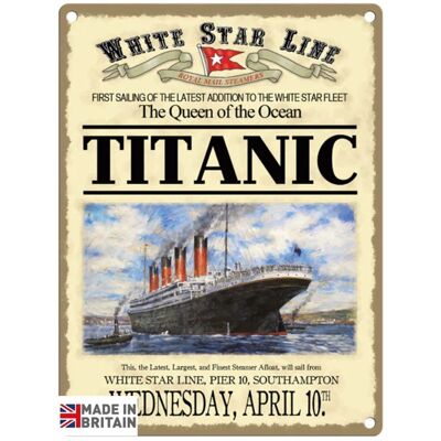 Piccola targa in metallo 45 x 37,5 cm Vintage Retro Titanic