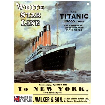 Petite enseigne en métal 45 x 37,5 cm Vintage Retro White Star Line 1