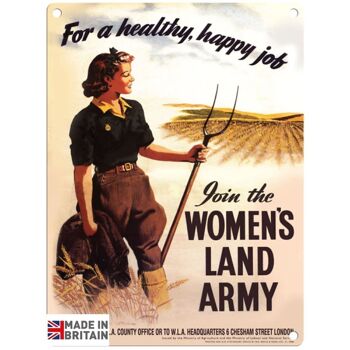 Grande Plaque Métallique 60 x 49,5 cm Vintage Retro Women's Land Army 1
