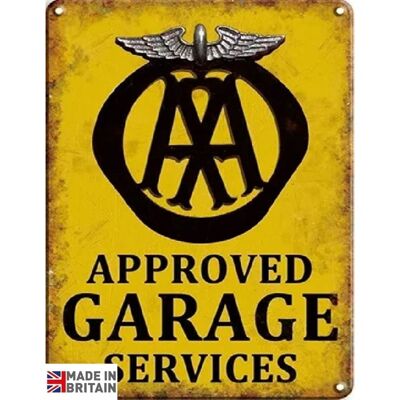 Kleines Metallschild 45 x 37,5 cm „Approved Garage Services“.