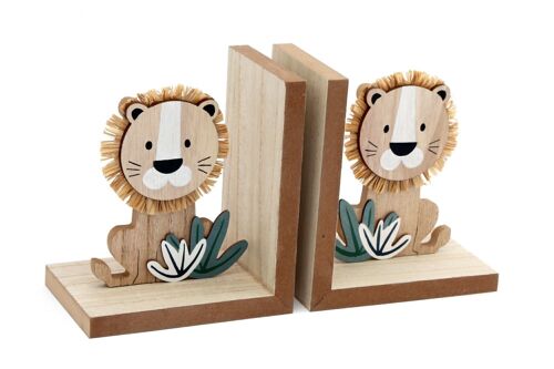 Set of Two Wooden Lion Bookends