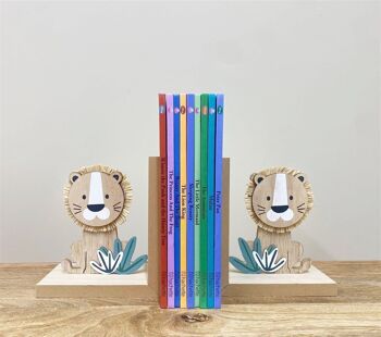 Ensemble de deux serre-livres Lion en bois 2