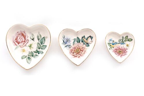 Set Of Three Heart Trinkets Dishes with Gold Edging