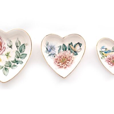 Set Of Three Heart Trinkets Dishes with Gold Edging