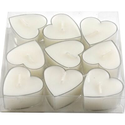 Paquete de nueve velas de té pequeñas en forma de corazón