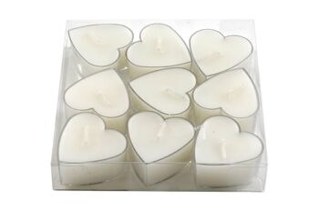 Paquet de neuf petites bougies chauffe-plat en forme de cœur 1