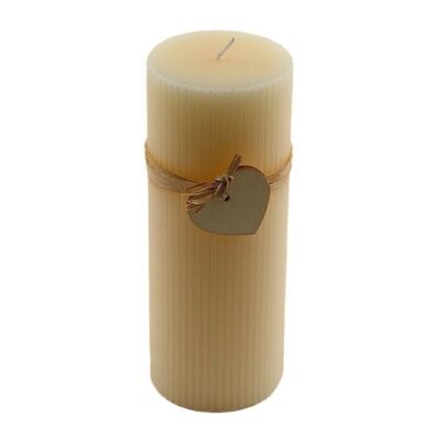 Large Cream Ridged Pillar Candle with Heart Decoration