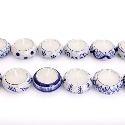 Pack of 12 Ceramic Blue & White Crackle Tealights