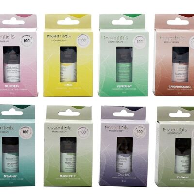 Lot de 8 huiles d'aromathérapie Essentials de 10 ml