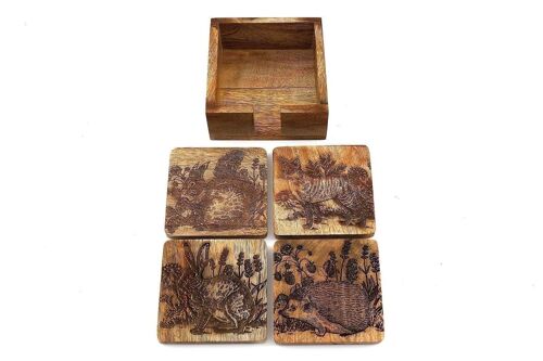 Wooden Set of 4 Engraved Woodland Animal Scenes