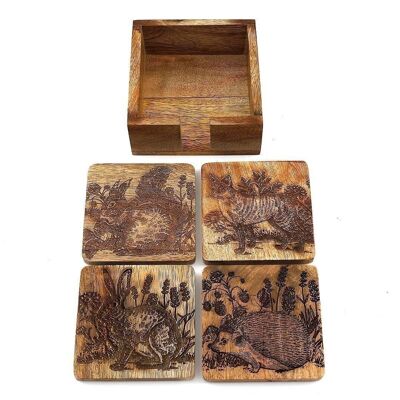 Wooden Set of 4 Engraved Woodland Animal Scenes