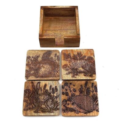 Juego de madera de 4 escenas de animales del bosque grabadas