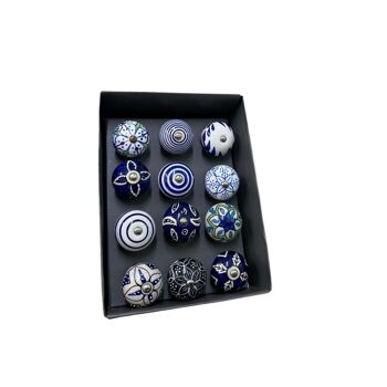 Lot de 12 boutons ronds bleus en céramique 1