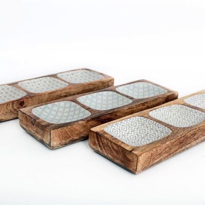 Snackschalen aus Holz Emaille Tablett 30cm