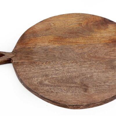 Tabla Cortar Circular De Madera Con Mango Tallado 49cm