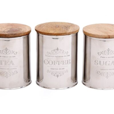 Set Of Three Silver Tea Coffee Sugar Containers
