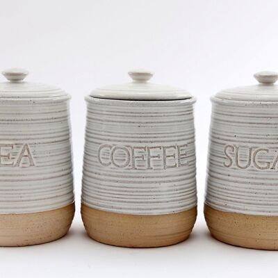 Natürliches Tee-Kaffee-Zucker-Set aus Keramik