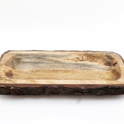 Small Wooden Platter Tray With Bark Edging