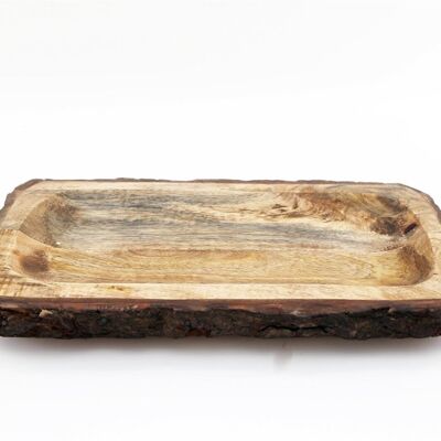 Small Wooden Platter Tray With Bark Edging