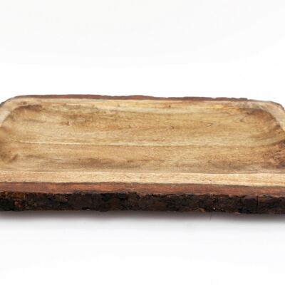 Large Wooden Platter Tray With Bark Edging