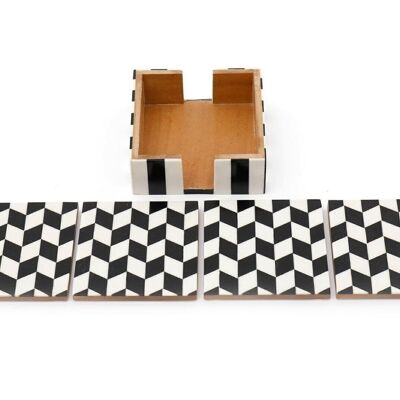 Pack of 4 Black & White Herringbone Wooden Coasters