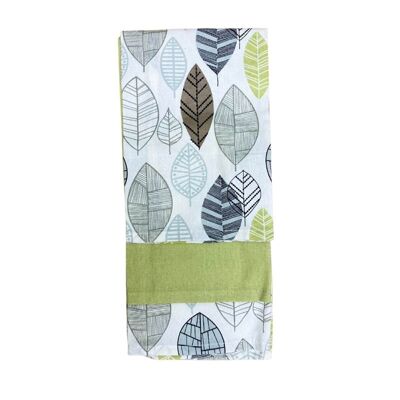 Pack of 3 Kitchen Tea Towels With Contemporary Green Leaf Print Design