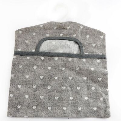 Sac à pinces en coton à motif de cœurs gris