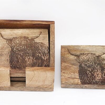 Wooden Set of 4 Engraved Cow Coasters