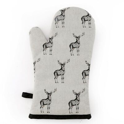 Grey Oven Glove With A Stag Print Design