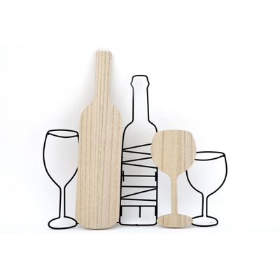 Décoration Murale Bouteille de Vin et Verres 42cm