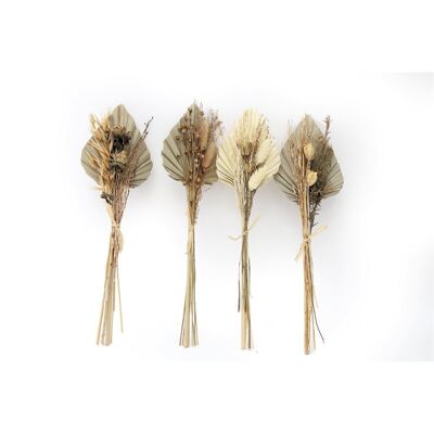 Set aus vier Blumensträußen aus getrockneten Gräsern mit Palmspeer