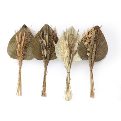 Set aus vier Blumensträußen aus getrockneten Gräsern mit langem Palmenspeer