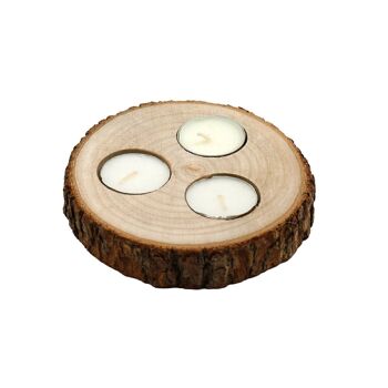 Porte-bougie chauffe-plat triple en bois avec détail en écorce 1