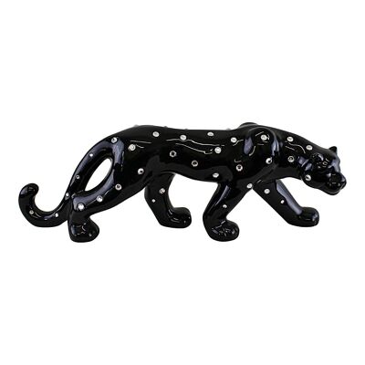 Leopardo in ceramica nera con ornamento di gioielli 44 cm