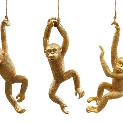 Decoración de mono colgante de resina dorada