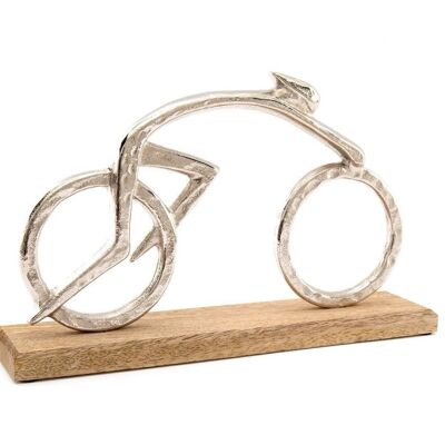 Ciclista in argento su base in legno