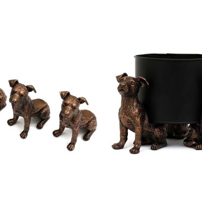 Ensemble de trois rehausseurs de pot de chien en bronze