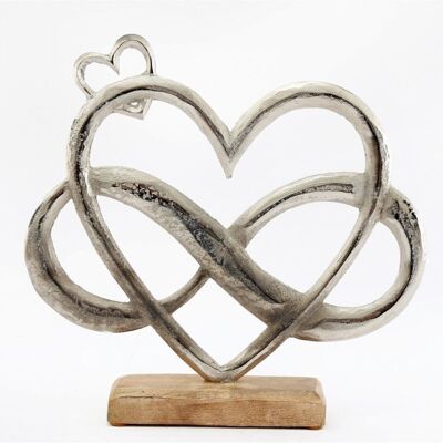 Metal Silver Entwined Hearts On A Wooden Base Large